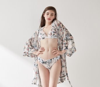 romantic flower printing bikini + robe set
