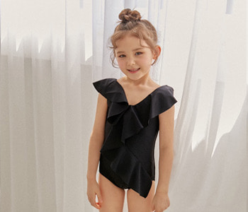 [KIDS] frill V onepiece swimsuit (black) [키즈] 프릴 V 원피스 스윔수트 (블랙)